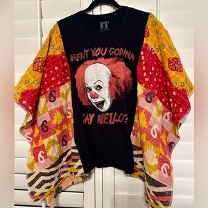PENNYWISE IT MOVIE CLOWN HORROR upcycled kantha tunic top os S M L XL 1X 2X 3X